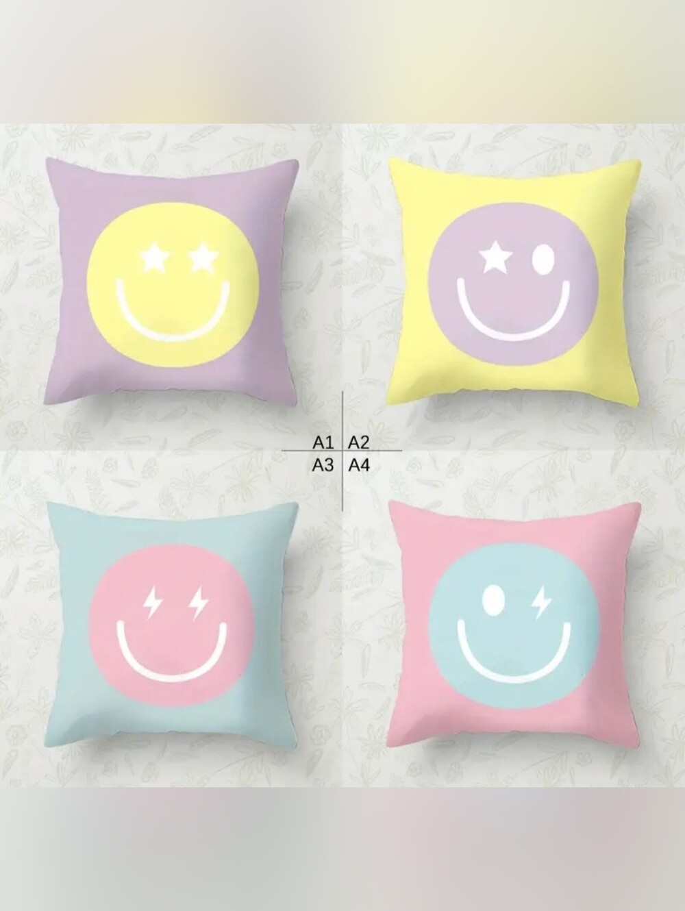 NEW! Set Of 4! Pastel Smiley Face Throw Pillow Covers
